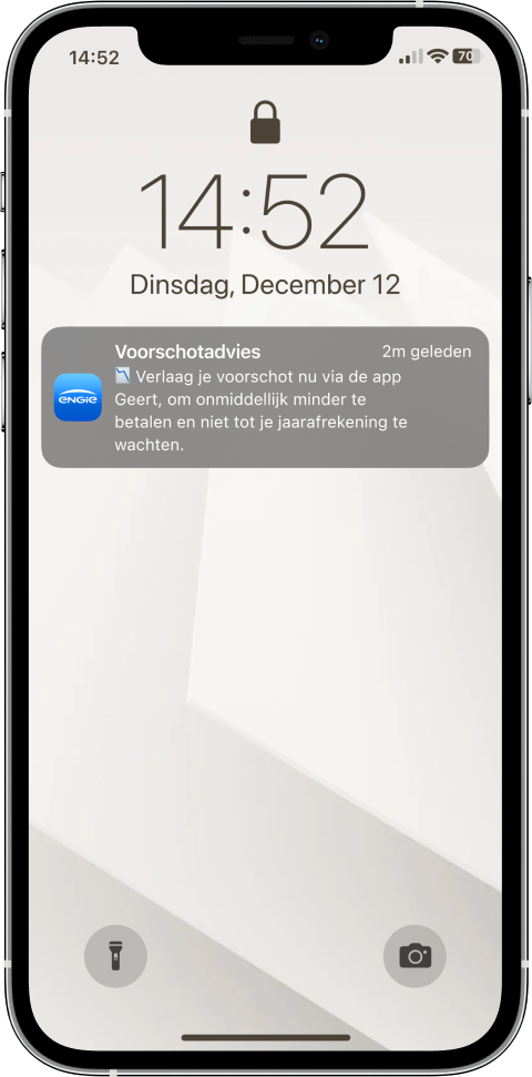 De Smart app geeft je proactief advies over je voorschotbedrag via melding.