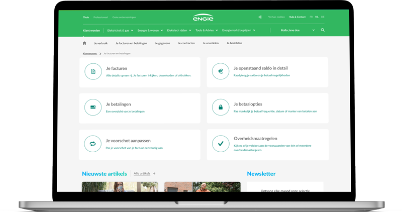 Service overzichtspagina van het ENGIE Klantenzone