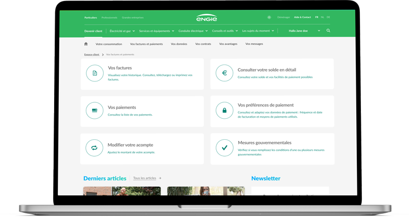 Page de présentation des services et outils de l&#039;Espace Client ENGIE.
